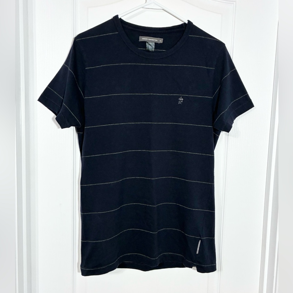 French Connection Navy w/ Gray Stripe Cotton Crewneck Tee Men’s Medium